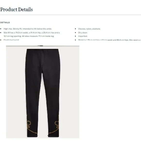 Like New, Polo Ralph Lauren  Bullion Trim Legging Pants - Picture 15 of 16